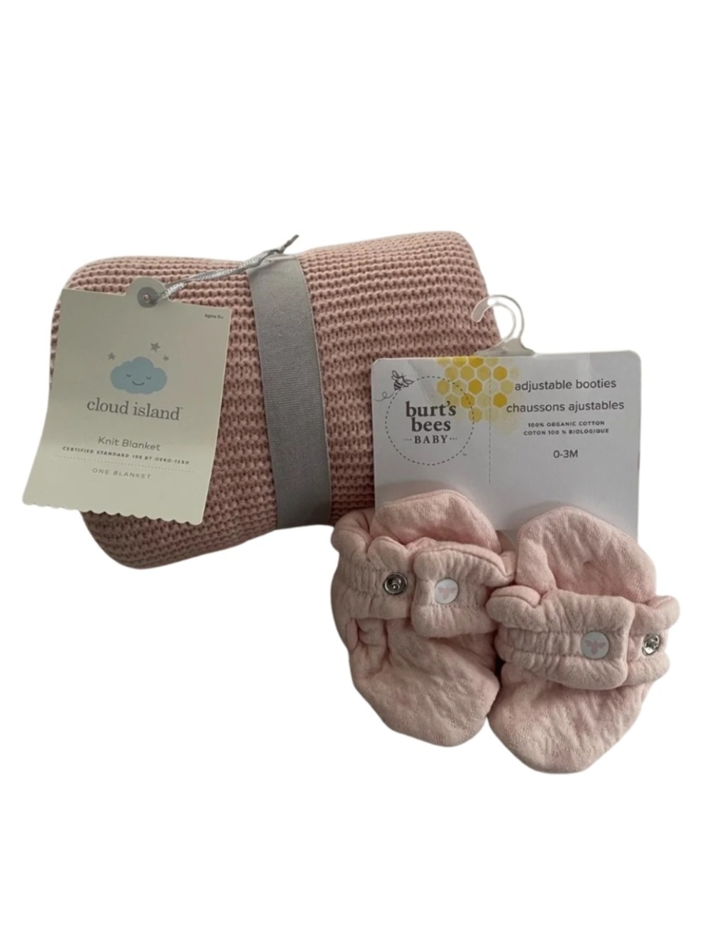 cloud island Pink Knit Blanket Pink Baby booties, baby shower gift #0209
